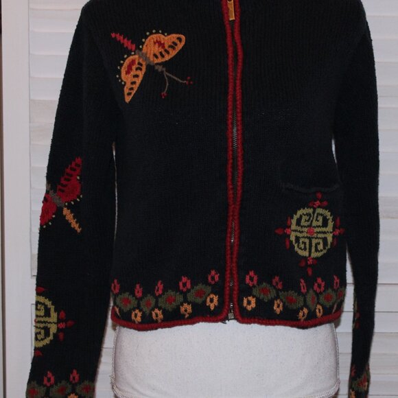 Vintage Planet Earth Imports Sweater Butterfly on Black Small - Picture 2 of 5